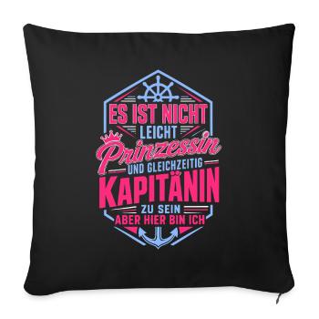 Kapitänin Segler Spruch Boot Anker - Sofakissenbezug 45 x 45 cm - Schwarz - Vorne
