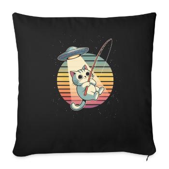 Kosmische Katze UFO-Angeln Retro Sonnenuntergang - Sofakissenbezug 45 x 45 cm - Schwarz - Vorne