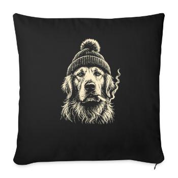Vintage Smoking Golden Retriever Beanie Dog Meme  - Sofakissenbezug 45 x 45 cm - Schwarz - Vorne