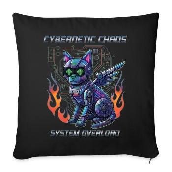 Katze Cybernetic Chaos, Cyberpunk - Sofakissenbezug 45 x 45 cm - Schwarz - Vorne