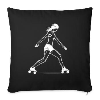 Rollschuh Mädchen Zeichnung - Sofakissenbezug 45 x 45 cm - Schwarz - Vorne