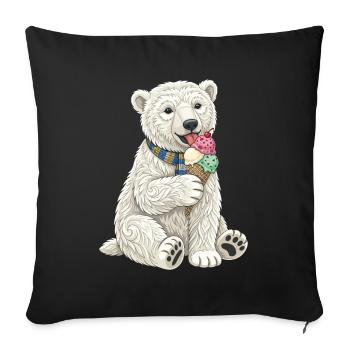 Eisbär mit buntem Eiscreme-Spaß - Sofakissenbezug 45 x 45 cm - Schwarz - Vorne