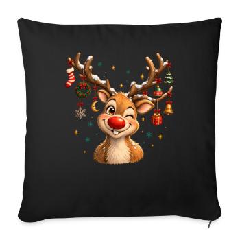 Vintage Christmas Reindeer, Cute Retro Reindeer - Sofakissenbezug 45 x 45 cm - Schwarz - Vorne