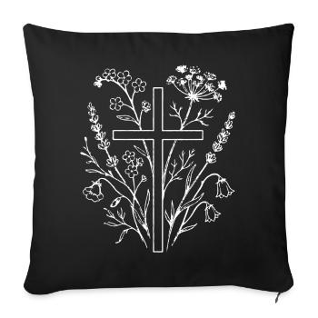 Floral Cross Christian Wildflower Design - Sofakissenbezug 45 x 45 cm - Schwarz - Vorne