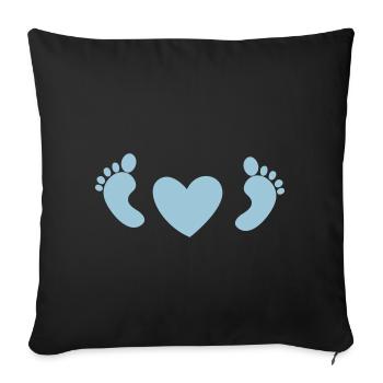 pieds de bébé avec coeur d'amour en bleu - Housse de coussin décorative 45 x 45 cm - noir - Devant