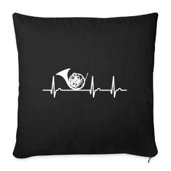 Courbe ECG - courbe cardiaque - pouls - musique - Français corne - Housse de coussin décorative 45 x 45 cm - noir - Devant