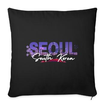 Écriture florale de la silhouette nocturne de Séoul - Housse de coussin décorative 45 x 45 cm - noir - Devant