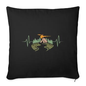 Heartbeat with Camping Forest - Outdoor Hiking Fans - Sofa pillowcase 17,3'' x 17,3'' (45 x 45 cm) - black - Front