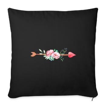 Flèche fleurs coeur - Housse de coussin décorative 45 x 45 cm - noir - Devant