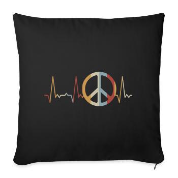 Herzschlag Friedenszeichen Peace - Sofakissenbezug 45 x 45 cm - Schwarz - Vorne