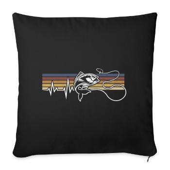 ANGELN HERZSCHLAG EKG FISCHEN ANGELHAKEN ANGLER - Sofakissenbezug 45 x 45 cm - Schwarz - Vorne