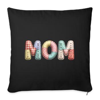 Mom Schriftzug Patchwork Stoff Look - Sofakissenbezug 45 x 45 cm - Schwarz - Vorne