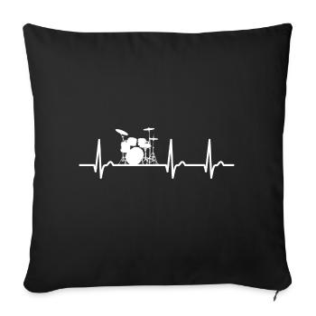 Courbe ECG - courbe cardiaque - pouls - musique - batterie - Housse de coussin décorative 45 x 45 cm - noir - Devant