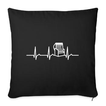 Courbe ECG - courbe cardiaque - pouls - chaise de plage - vacances - Housse de coussin décorative 45 x 45 cm - noir - Devant