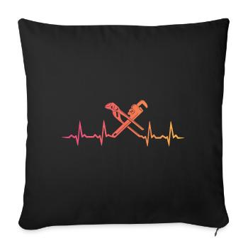 Chauffagiste Sunset battement de coeur de plombier - Housse de coussin décorative 45 x 45 cm - noir - Devant
