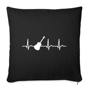 Courbe ECG - courbe cardiaque - musique - guitare western - Housse de coussin décorative 45 x 45 cm - noir - Devant