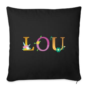 LOU Name Adorned with Flowers - Sofa pillowcase 17,3'' x 17,3'' (45 x 45 cm) - black - Front