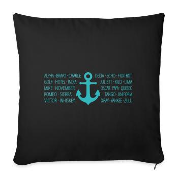 NATO Alphabet Maritime Radio with Anchor turquoise - Sofa pillowcase 17,3'' x 17,3'' (45 x 45 cm) - black - Front