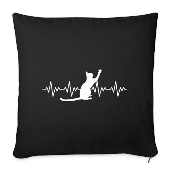ECG du chat Fréquence cardiaque Battement de cœur - Housse de coussin décorative 45 x 45 cm - noir - Devant