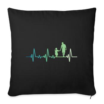 Père et fille battement de coeur papa et fillette - Housse de coussin décorative 45 x 45 cm - noir - Devant