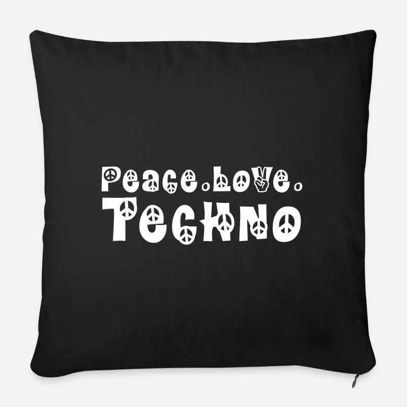 Peace Love Techno - Sofa pillowcase 17,3'' x 17,3'' (45 x 45 cm) - black