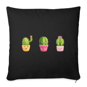 Happy Cactus - Cactus Design - Sofa pillowcase 17,3'' x 17,3'' (45 x 45 cm) - black - Front