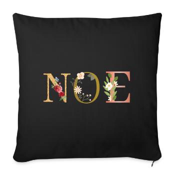NOE Name Art With Flowers Embroidered - Sofa pillowcase 17,3'' x 17,3'' (45 x 45 cm) - black - Front