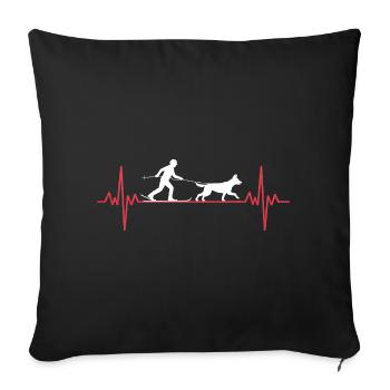 Dog & Ski Heartbeat : Aventure hivernale Skijoring - Housse de coussin décorative 45 x 45 cm - noir - Devant