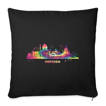 Dresdener Zwinger Skyline Bunt Stadtbild Dresden - Sofakissenbezug 45 x 45 cm - Schwarz - Vorne