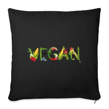 VEGAN Fruit and Vegetable Lettering Illustration - Sofa pillowcase 17,3'' x 17,3'' (45 x 45 cm) - black - Front
