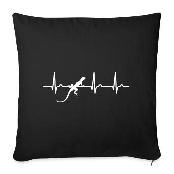 EKG Kurve - Herzkurve - Puls - Eidechse - Natur - Sofakissenbezug 45 x 45 cm - Schwarz - Vorne