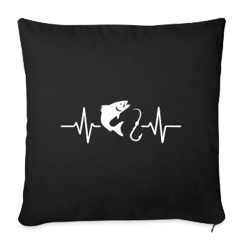 Fishing Heartbeat - Fish and Hook Line Art Design - Sofa pillowcase 17,3'' x 17,3'' (45 x 45 cm) - black - Front