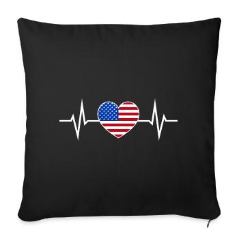 USA Heartbeat America Fan Drapeau américain - Housse de coussin décorative 45 x 45 cm - noir - Devant