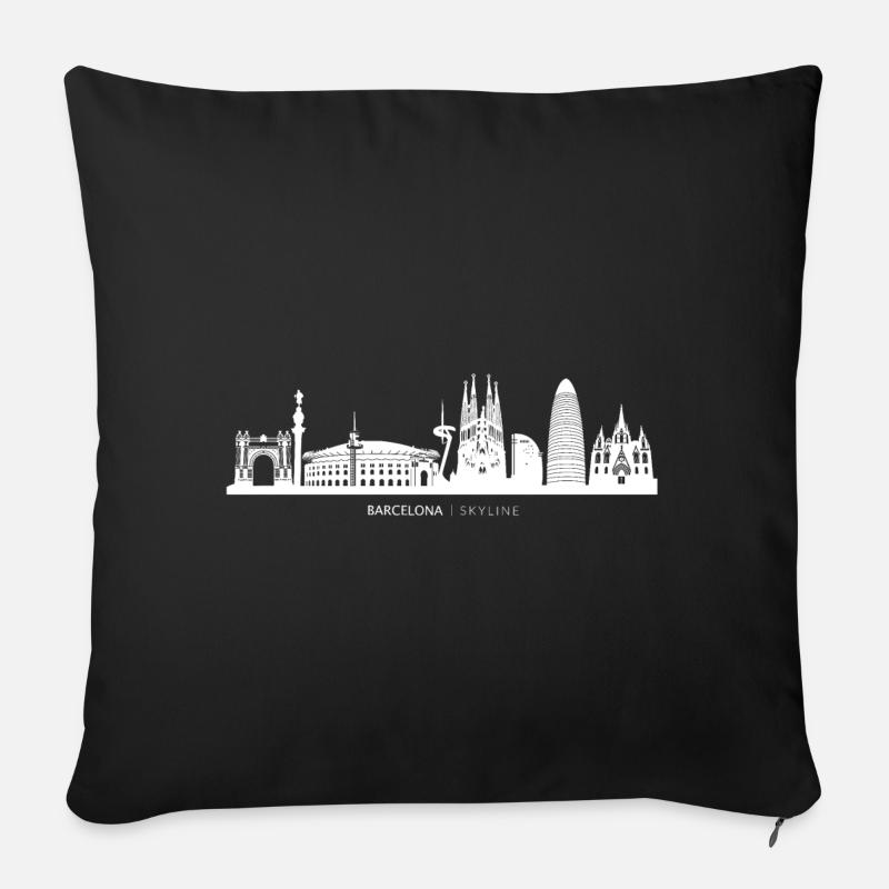 Cadeau de skyline de monuments de Barcelone - Housse de coussin décorative 45 x 45 cm - noir