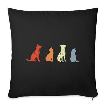 Chats et chiens vintage - Housse de coussin décorative 45 x 45 cm - noir - Devant