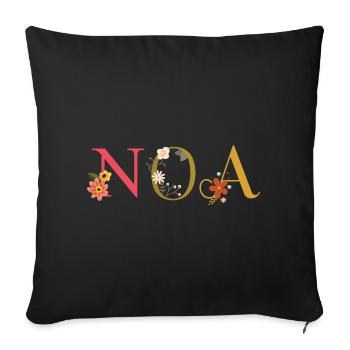 NOA Name Decorated with Flowers - Sofa pillowcase 17,3'' x 17,3'' (45 x 45 cm) - black - Front