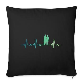 Surfing heartbeat surfer gift - Sofa pillowcase 17,3'' x 17,3'' (45 x 45 cm) - black - Front