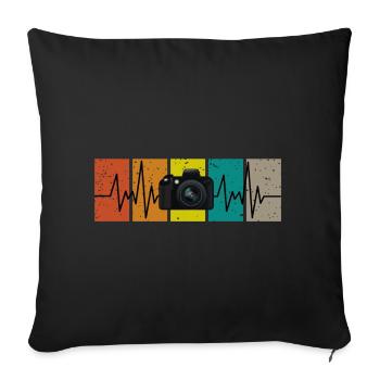 Heartbeat with camera in vintage - retro look - Sofa pillowcase 17,3'' x 17,3'' (45 x 45 cm) - black - Front