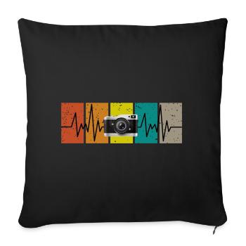 Heartbeat with compact camera in vintage retro look - Sofa pillowcase 17,3'' x 17,3'' (45 x 45 cm) - black - Front