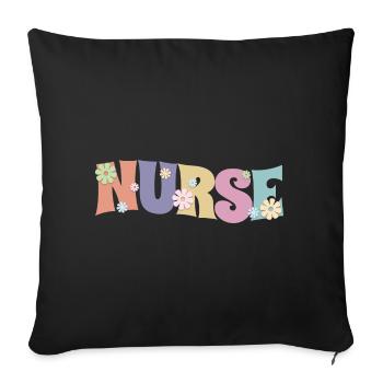 Cool Flower Nurse Cadeau pour les infirmières futures infirmières - Housse de coussin décorative 45 x 45 cm - noir - Devant