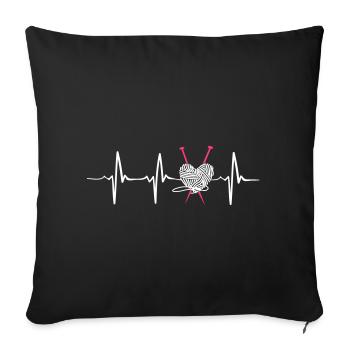 Heartbeat knitting funny gift - Sofa pillowcase 17,3'' x 17,3'' (45 x 45 cm) - black - Front