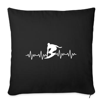 Surfer Surfing ECG Battement de cœur - Housse de coussin décorative 45 x 45 cm - noir - Devant