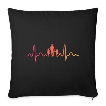 Père avec deux filles sunset battement de coeur   - Housse de coussin décorative 45 x 45 cm - noir - Devant