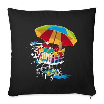 Beach utensils in shopping cart - Sofa pillowcase 17,3'' x 17,3'' (45 x 45 cm) - black - Front
