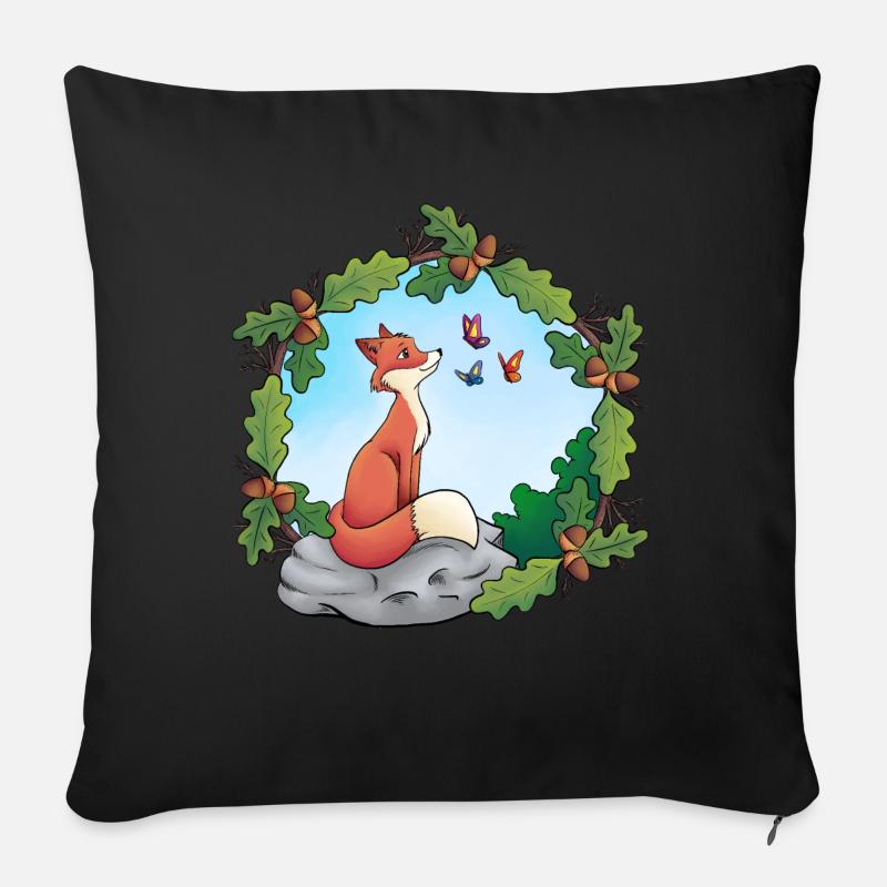 Fox and butterflies - Sofa pillowcase 17,3'' x 17,3'' (45 x 45 cm) - black