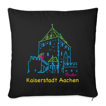 Kaiserstadt Aachen, Handzeichnung Ponttor - Sofakissenbezug 45 x 45 cm - Schwarz - Vorne