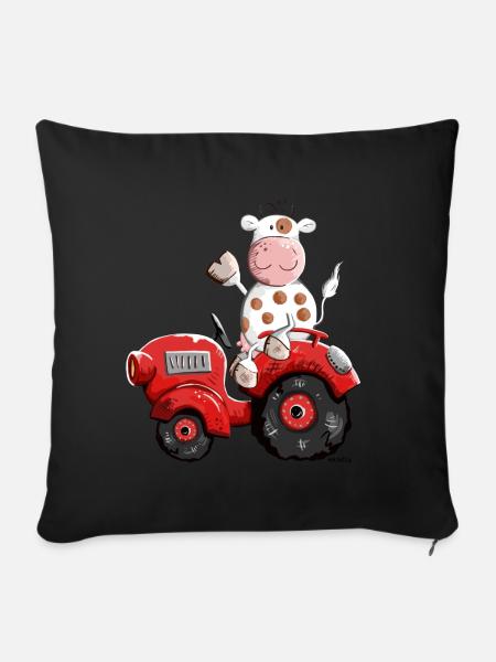 Kuh fährt Traktor - Sofakissenbezug 45 x 45 cm - Schwarz