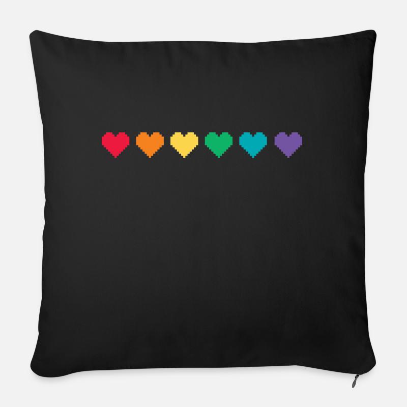 tee shirt LGBT - drapeau lgbt en coeurs pixel art - Housse de coussin décorative 45 x 45 cm - noir