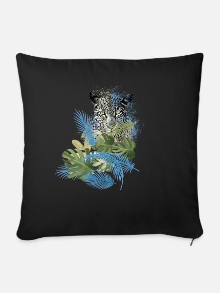 leopard, katze,wildkatze,malerei,blätter,dschungel - Sofakissenbezug 45 x 45 cm - Schwarz