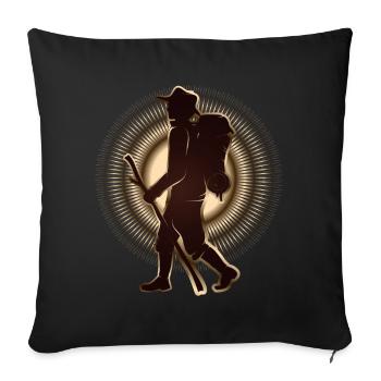 Pèlerin ou randonneur avec bâton de marche et sac à dos - Housse de coussin décorative 45 x 45 cm - noir - Devant
